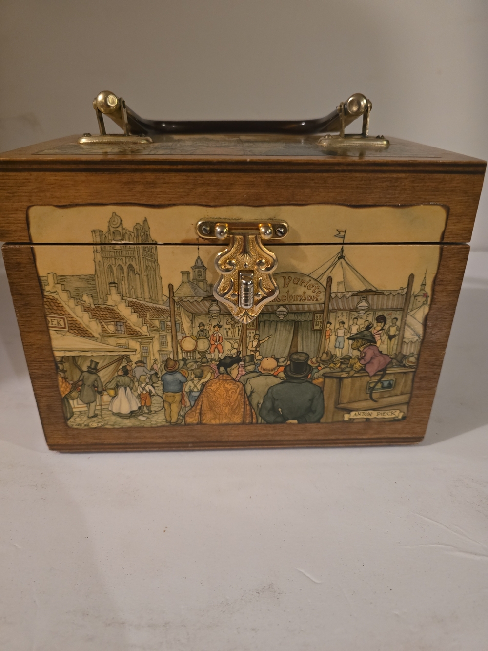 Vintage Anton Pieck Wooden Decoupage Purse Carnival